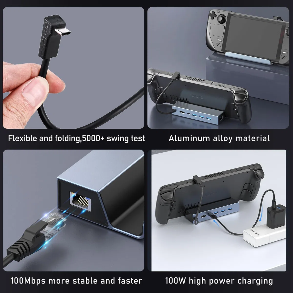 Station d'accueil pour Switch, 6 en 1 Station d'accueil pour Switch, Station pour Switch avec HDMI 4K@60Hz, Trois USB 3.0, Charge Rapide PD 100W, RJ45 100M