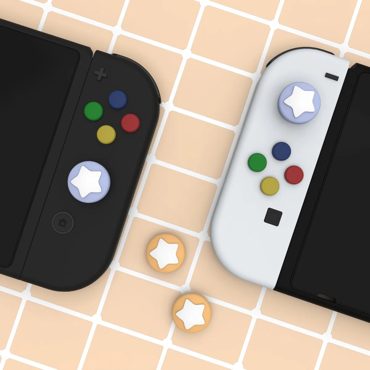 eXtremeRate PlayVital Capuchon Joystick pour Switch,Protection de Stick Analogiques pour Switch OLED/Lite Joycon Caps-Violet Clair&Jaune,Étoile Design