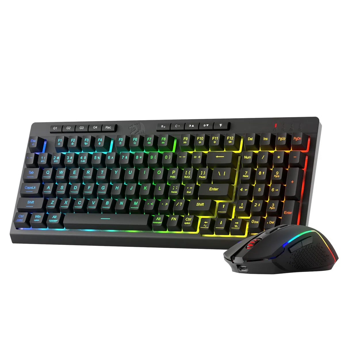 Redragon BS142 Combinaison Clavier et Souris de Jeu sans Fil – Clavier à Membrane K515 Pro RVB et Souris de Jeu M693 Pro dans Le Paquet, 98 Touches, US Layout
