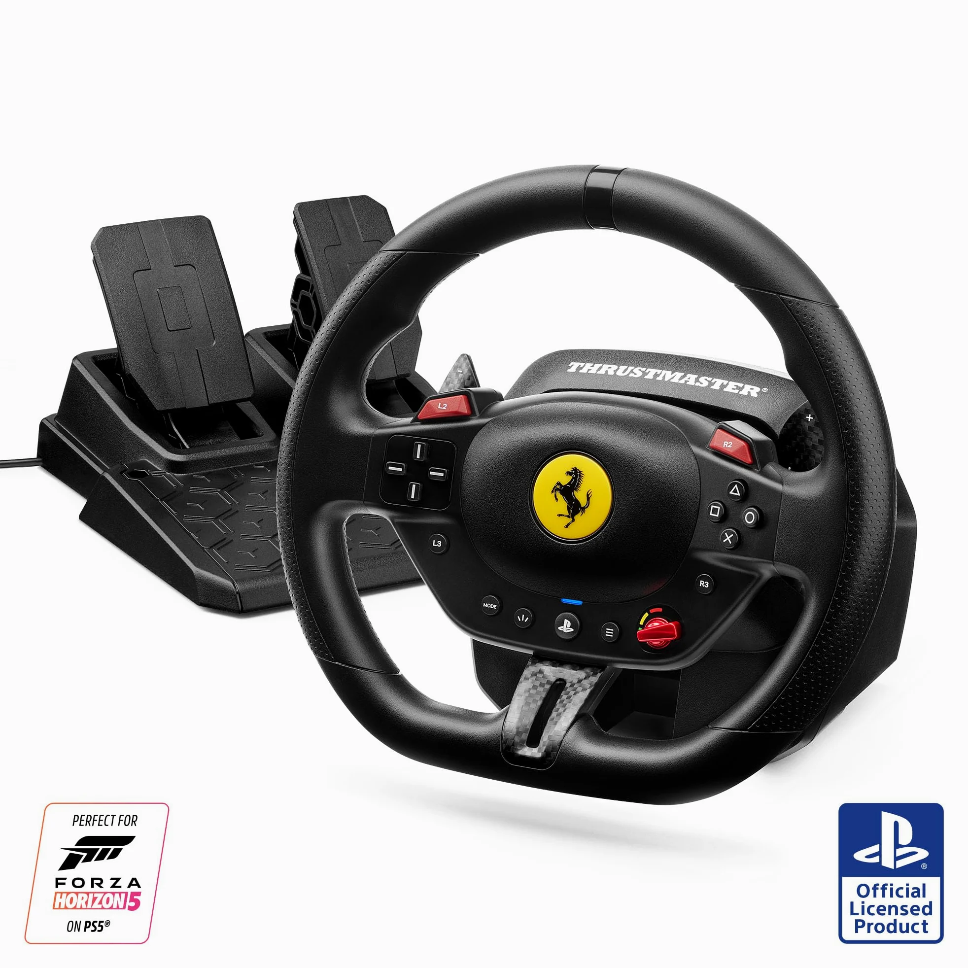 Thrustmaster T98 Ferrari 296 GTB Edition – Volant de Course Officiel Ferrari pour PS5, PS4 et PC – Système Bungee Cord (Résistance Linéaire) & Recentrage Automatique – Pack Pédalier 2 Pédales Inclus
