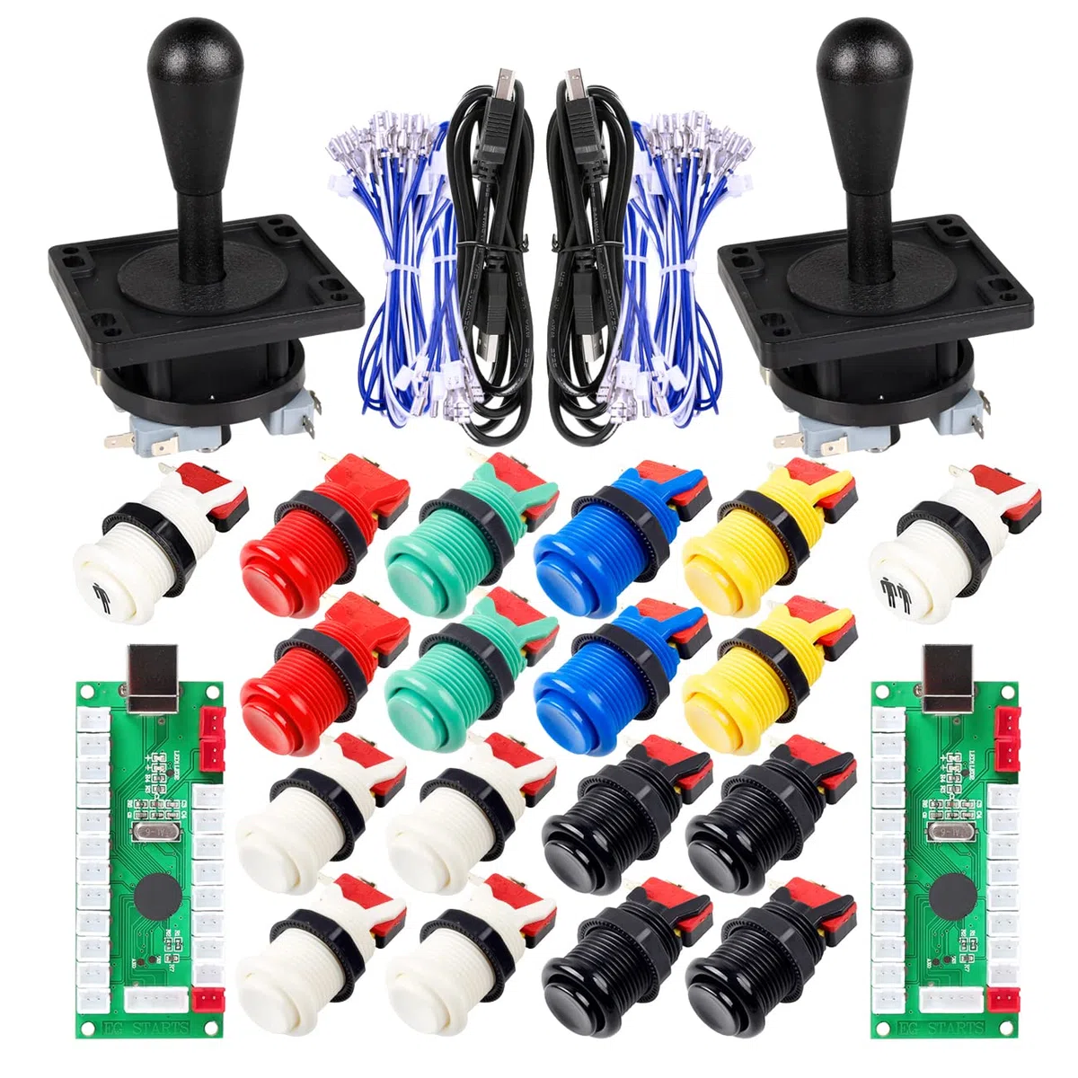 Arcade Game DIY partie pour Mame USB Cabinet 2x Zero Delay USB Encoder pour PC Jeux + 2x 8 Way Joystick + 18x Arcade Push Button (Y compris 1p / 2p Start Buttons) Kits de couleurs multiples