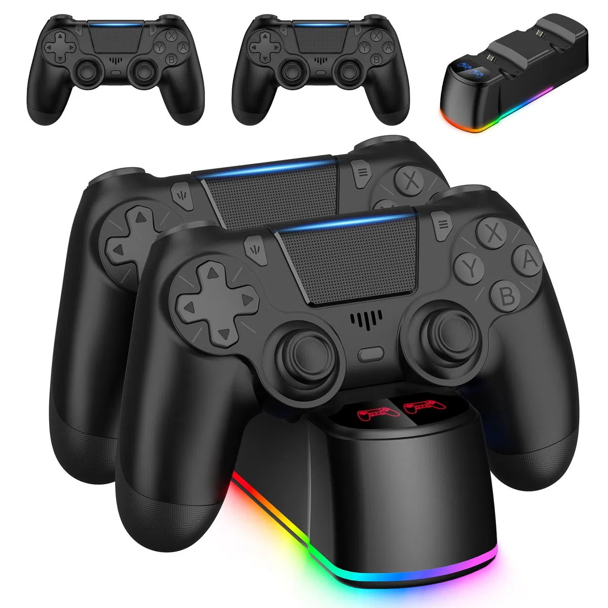 Lot de 2 manettes avec station de charge pour PS4, manette sans fil compatible avec PS4/Pro/Slim, avec station de charge LED 2