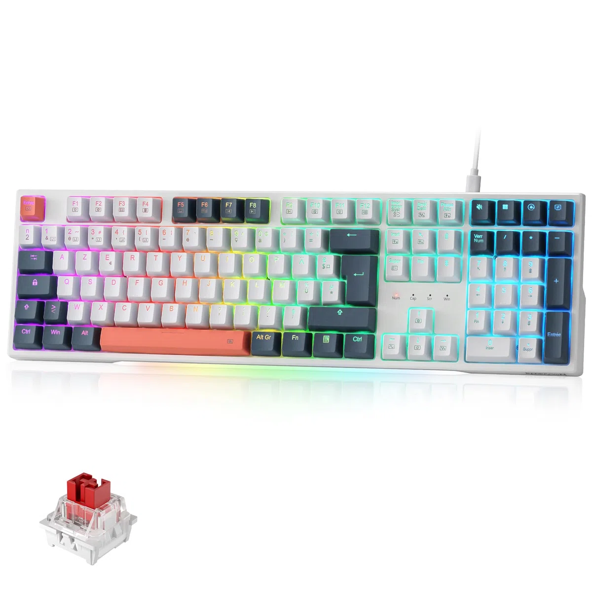 Redragon K668 Clavier Gaming Mécanique Filaire AZERTY, 105+4 Touches, Rétroéclairage RGB, Interrupteurs Rouges Remplaçables à Chaud, Mousse Absorbant Le Son