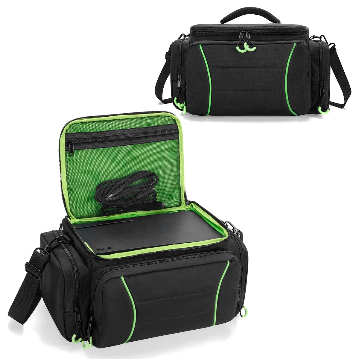 PGmoon Sac de Transport pour Console de Jeu Compatible avec Xbox Series X, Sac Portable avec Suffisamment d'Espace pour Contrôleurs, Disques, Câbles et Manette,Vert (Conception Brevetée)