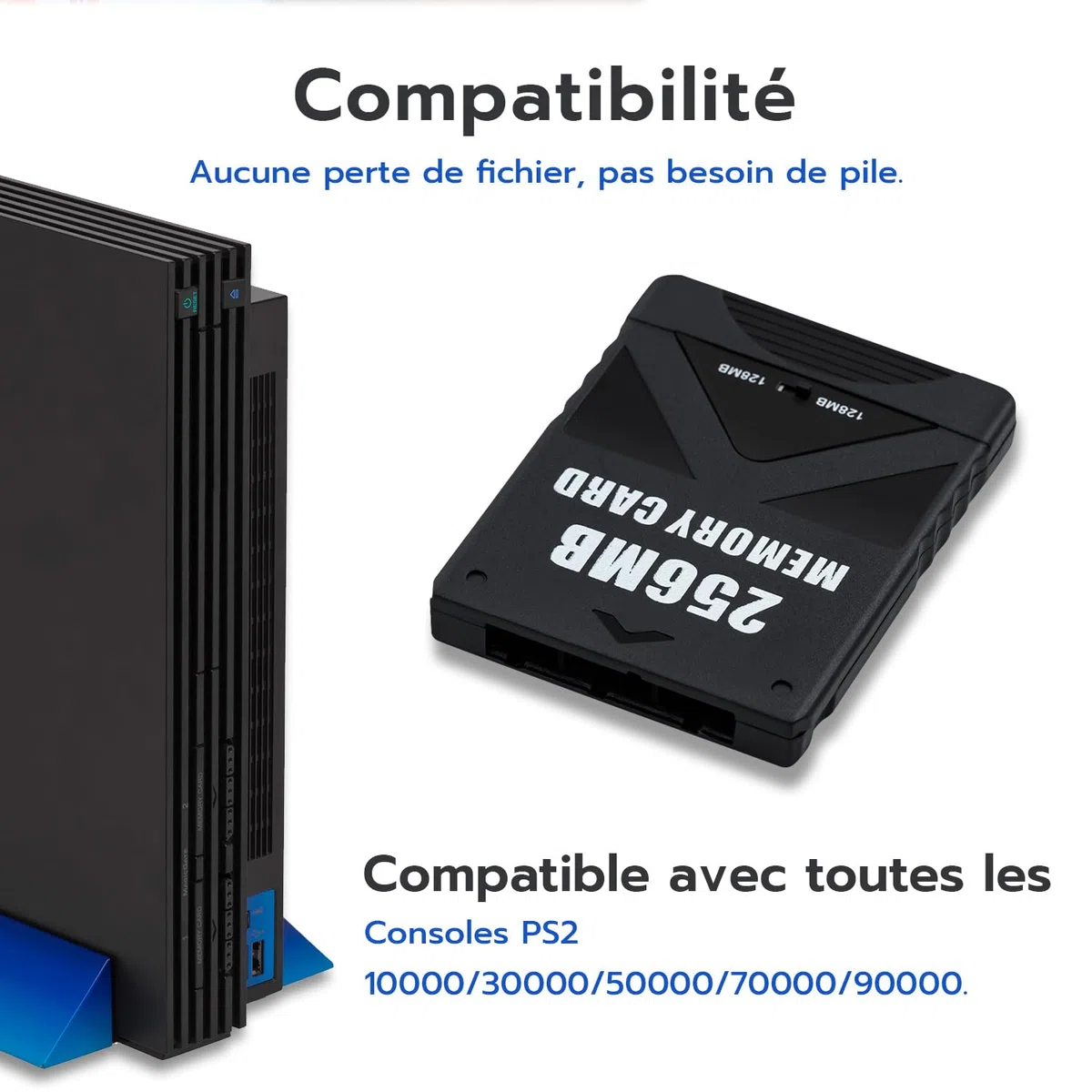 Mcbazel Carte mémoire de Jeu 256M sur PS2 Accessoires de Sauvegarde Haute Vitesse Carte de Stockage Compatible avec Le Jeu PlayStation 2