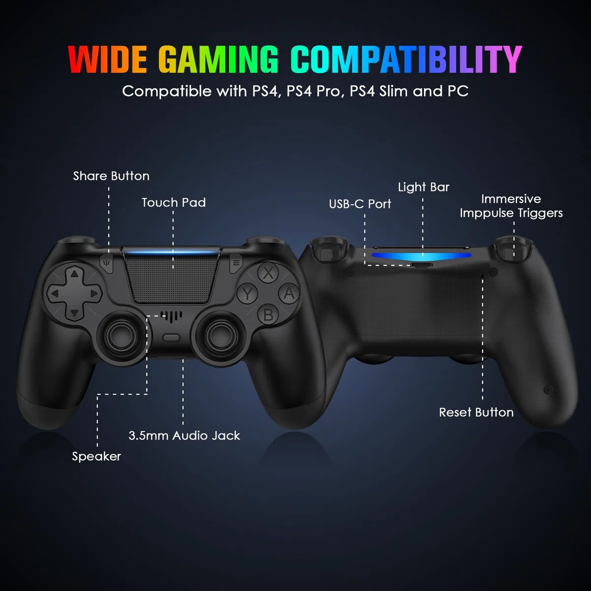 Lot de 2 manettes avec station de charge pour PS4, manette sans fil compatible avec PS4/Pro/Slim, avec station de charge LED 2