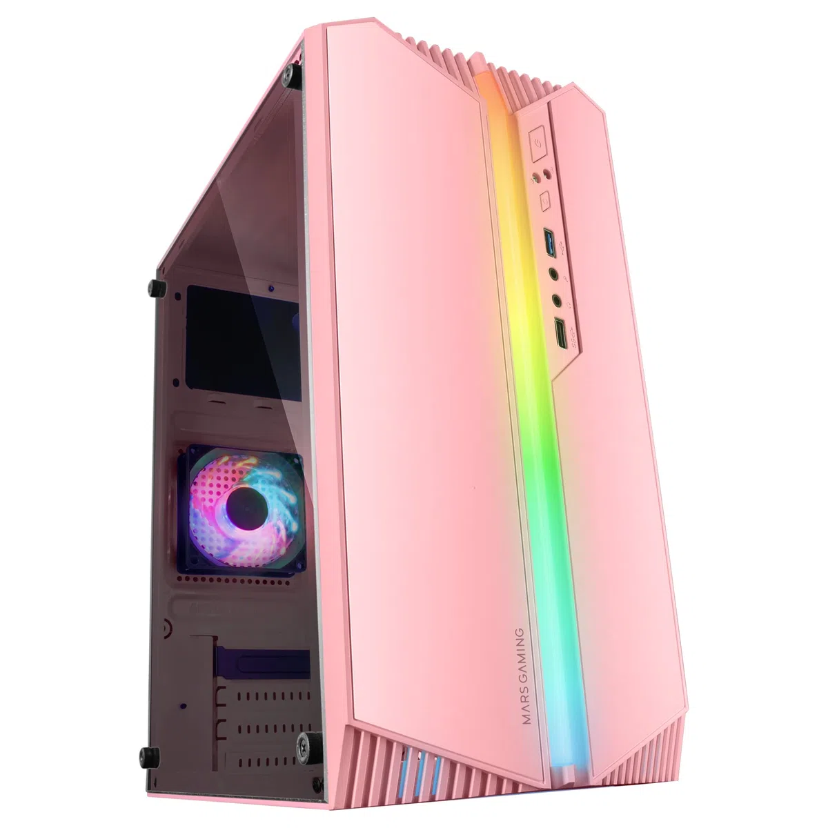 Mars Gaming MC-S1, Boîtier Gaming MicroATX Compact, Panneau Latéral Complet, Bande LED ARGB 12 Modes, Ventilateur Arrière 80mm FRGB, Support Watercooling 120mm, Mini Tour PC USB 3.0, Rose