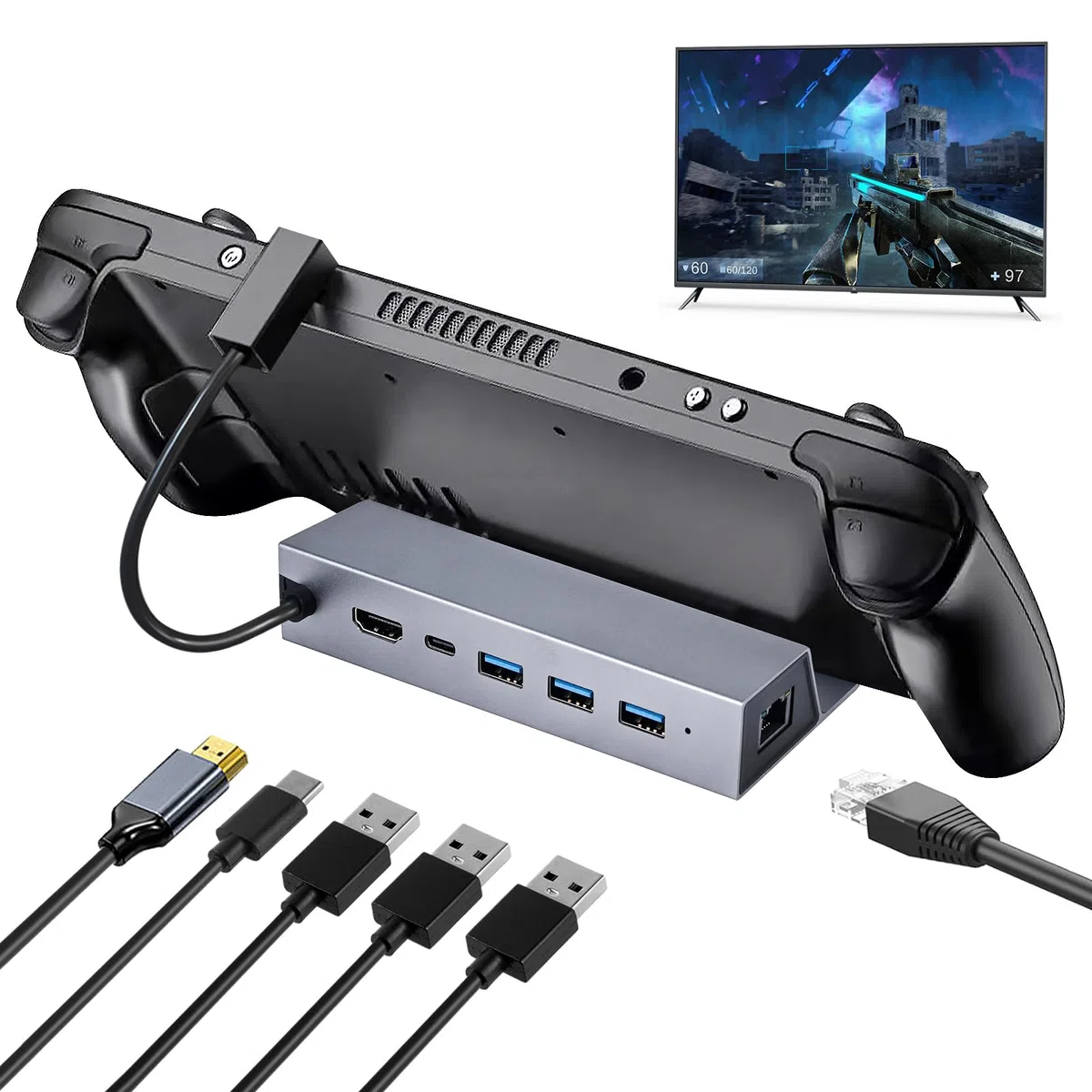 Station d'accueil pour Switch, 6 en 1 Station d'accueil pour Switch, Station pour Switch avec HDMI 4K@60Hz, Trois USB 3.0, Charge Rapide PD 100W, RJ45 100M