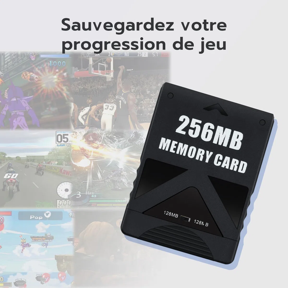 Mcbazel Carte mémoire de Jeu 256M sur PS2 Accessoires de Sauvegarde Haute Vitesse Carte de Stockage Compatible avec Le Jeu PlayStation 2
