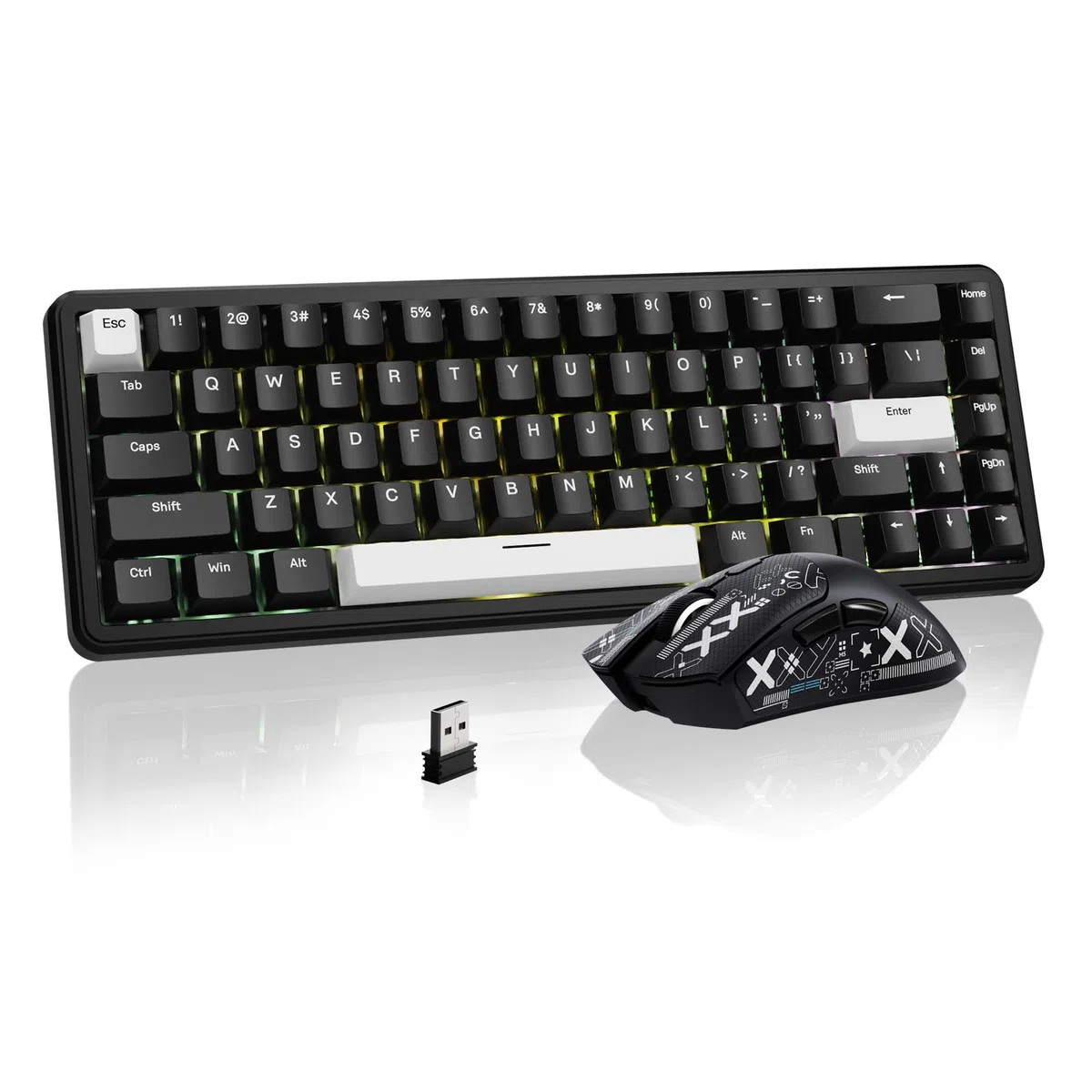 ATTACK SHARK Combo Clavier & Souris Gaming, X65 HE Clavier Magnétique Filaire et R1 Souris sans Fil 59g Ultra-légère (8000Hz, RT 0,01mm, RGB, Batterie 65h) - Noir