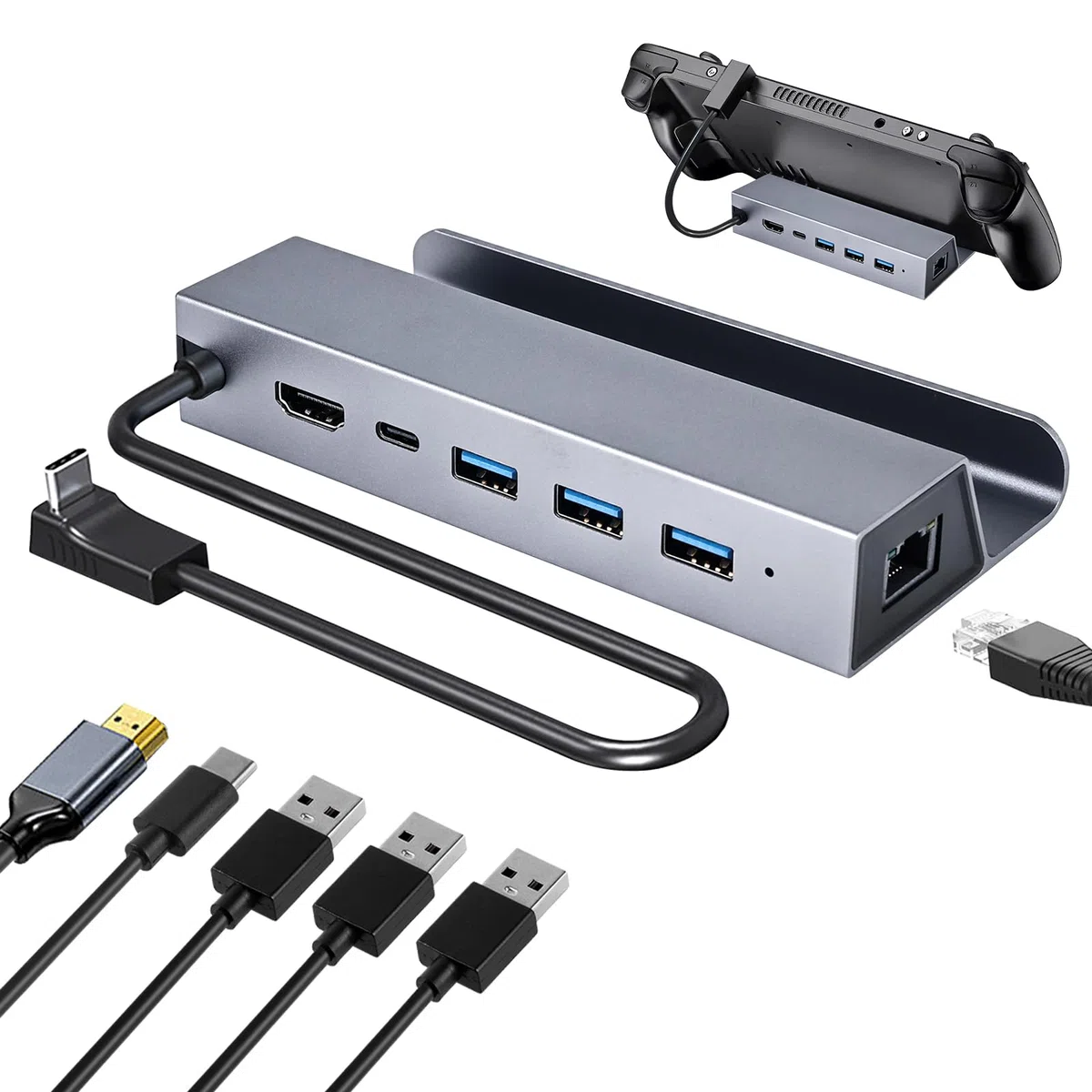 Station d'accueil pour Switch, 6 en 1 Station d'accueil pour Switch, Station pour Switch avec HDMI 4K@60Hz, Trois USB 3.0, Charge Rapide PD 100W, RJ45 100M