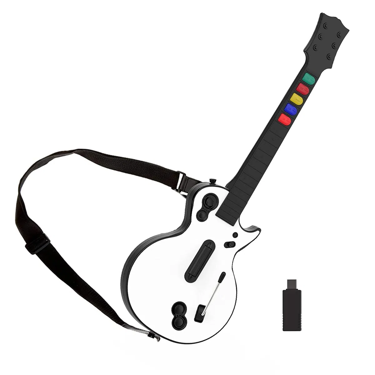 DOYO Manette Guitar Hero pour PC et PS3, Guitare Sans Fil pour Jeux Guitar Hero 3/4/5 et Rock Band 1/2, Guitare Guitar Hero Contrôleur avec Sangle de Guitare (Ten Keys/White)