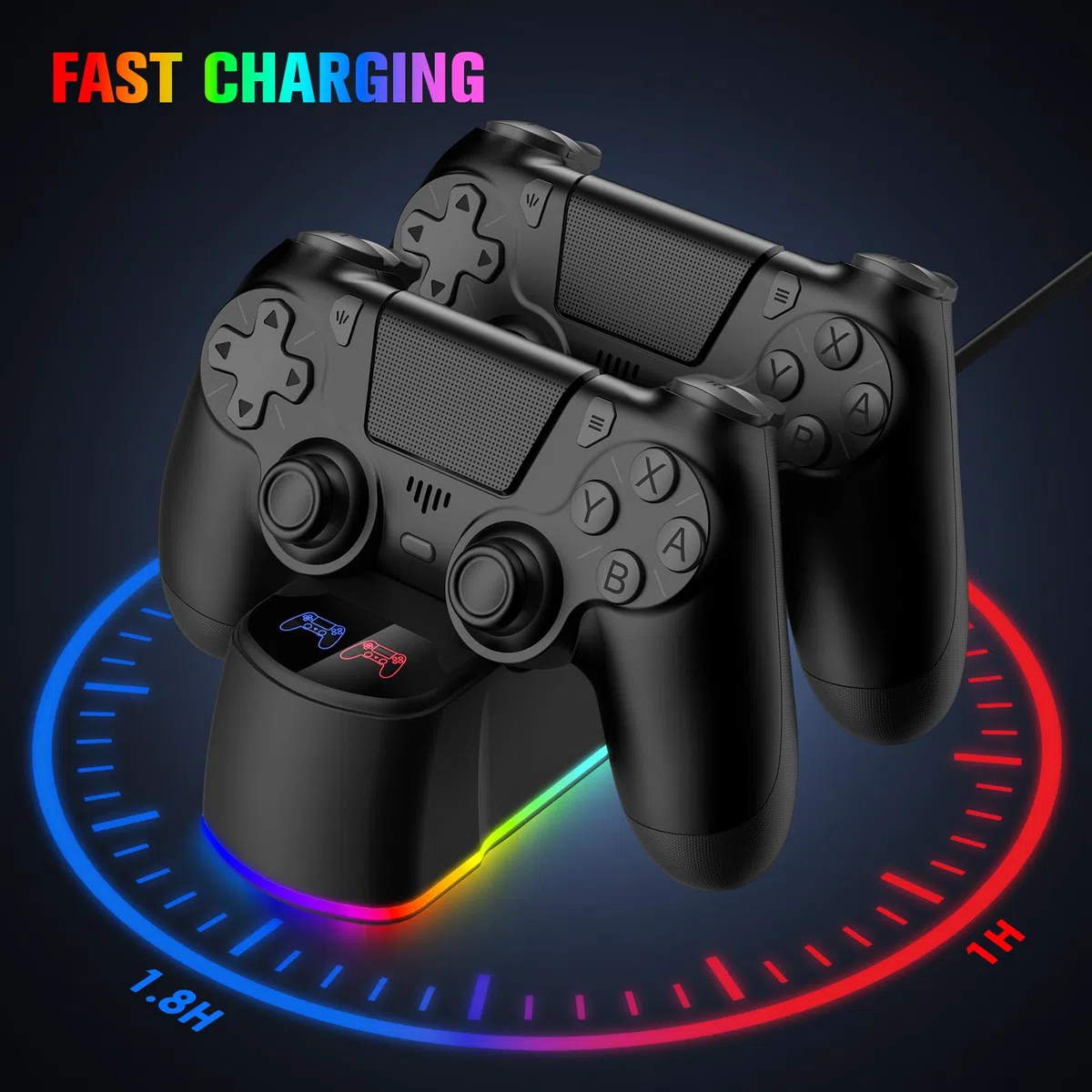 Lot de 2 manettes avec station de charge pour PS4, manette sans fil compatible avec PS4/Pro/Slim, avec station de charge LED 2