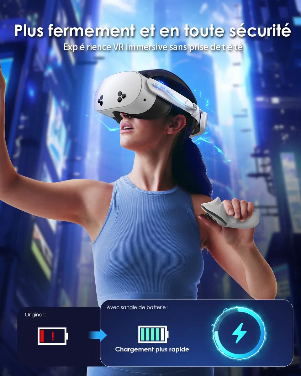 VR Sangle de tête de Batterie pour Quest 3S/Quest 3 Sangle Elite avec Batterie à Charge Rapide 8000 mAh Sangle équilibrée pour Quest 3S pour Quest 3 Accessoires