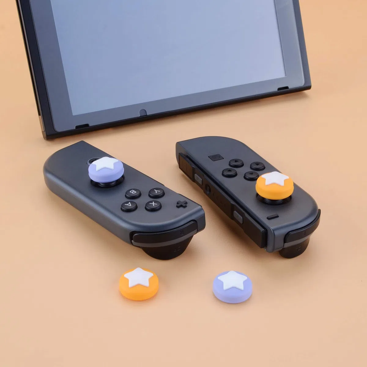 eXtremeRate PlayVital Capuchon Joystick pour Switch,Protection de Stick Analogiques pour Switch OLED/Lite Joycon Caps-Violet Clair&Jaune,Étoile Design