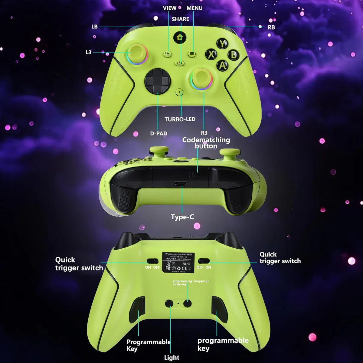 Lampelc Manette Xbox One, manette sans fil Xbox Series X & S/Xbox One/Elite/Windows 7/8/10