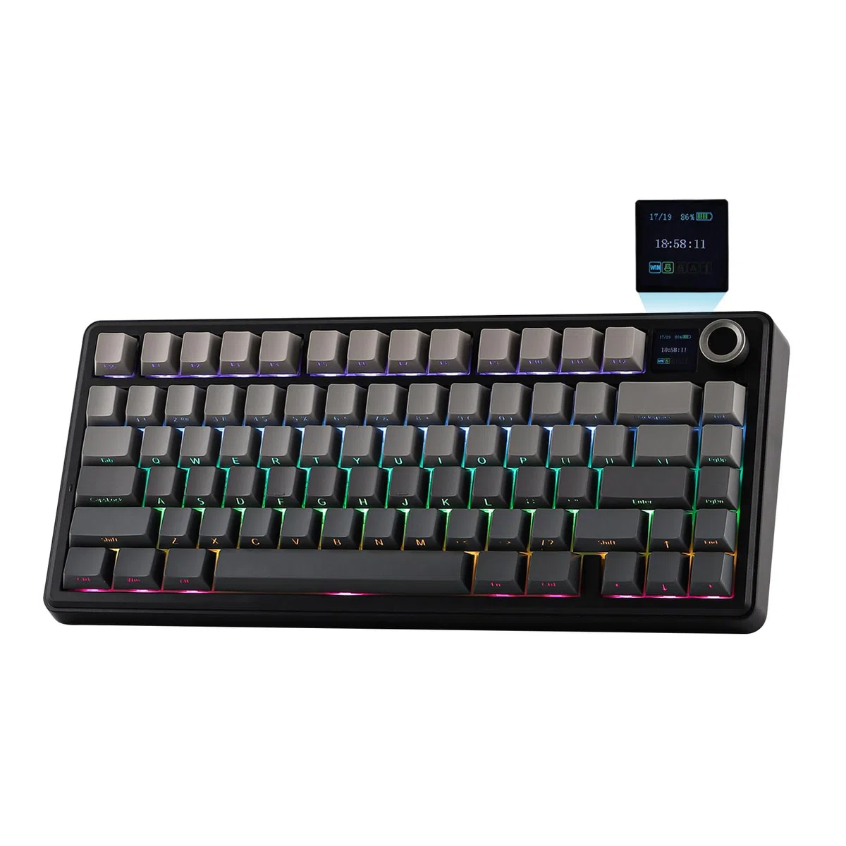 EPOMAKER X Aula F75 Max Clavier Mécanique sans Fil avec Écran TFT et Bouton, Clavier de Jeu à Joint 75%, Remplaçable à Chaud, RVB, QWERTY, pour PC/Mac/Linux (Noir, Reaper Switch)