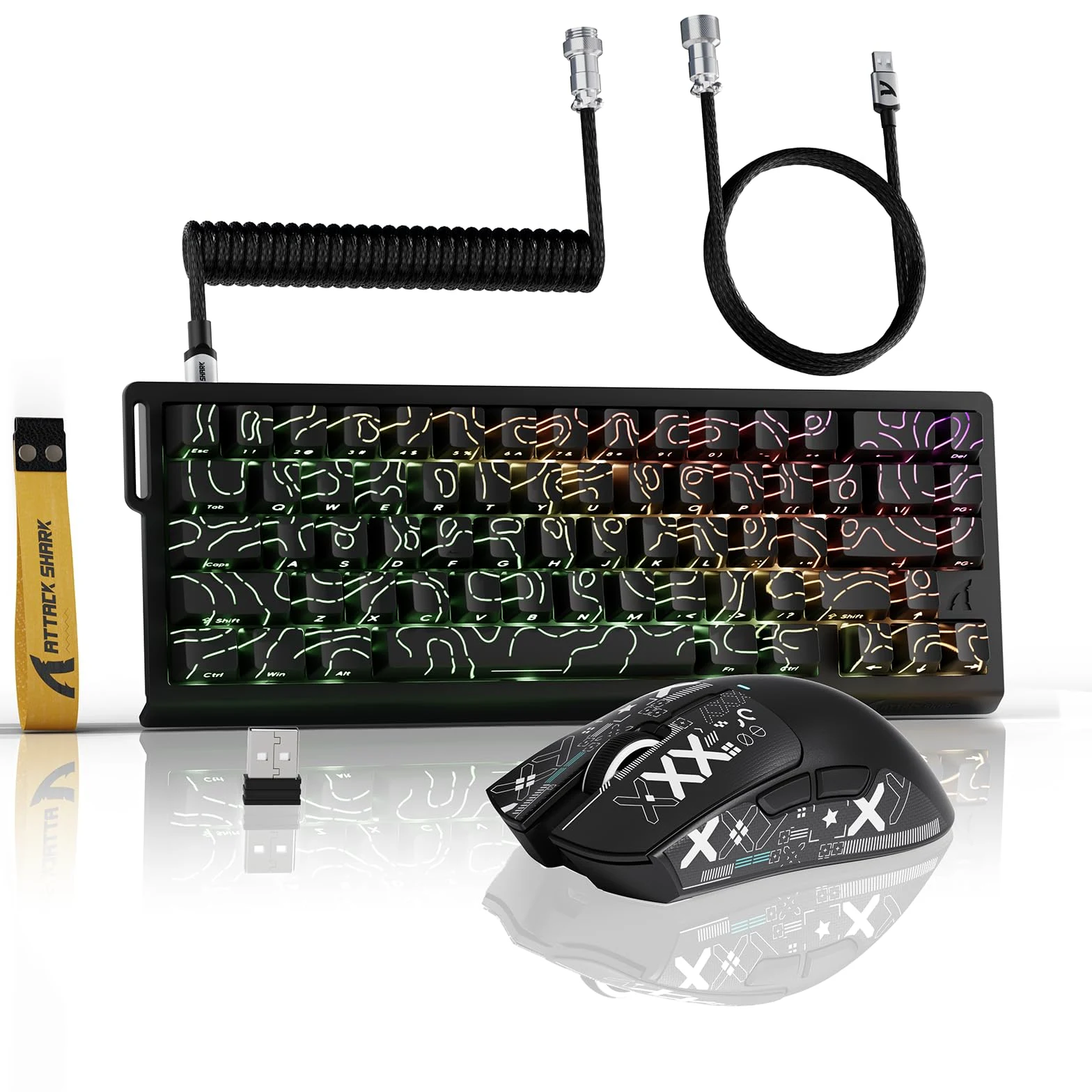 ATTACK SHARK Ensemble 3-en-1 sans Fil X68PRO HE Clavier, Souris de Jeu X11, spiralé C01PRO, BT/2,4G/câble, Interrupteur magnétique à déclenchement Rapide 8KHz, capteur PixArt PAW3311, 22000DPI-Blanc