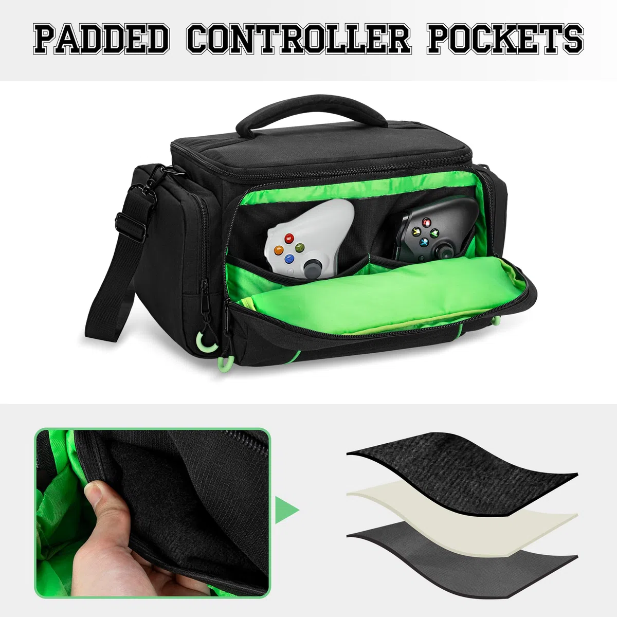 PGmoon Sac de Transport pour Console de Jeu Compatible avec Xbox Series X, Sac Portable avec Suffisamment d'Espace pour Contrôleurs, Disques, Câbles et Manette,Vert (Conception Brevetée)