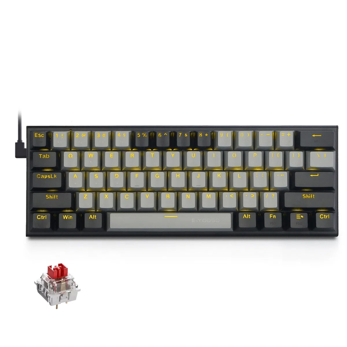 E-Yooso Z11 Clavier mécanique 61 touches, commutateurs rouges, clavier de jeu QWERTY filaire avec rétroéclairage LED, clavier d'ordinateur ultra compact à 60 % pour Windows (gris noir)