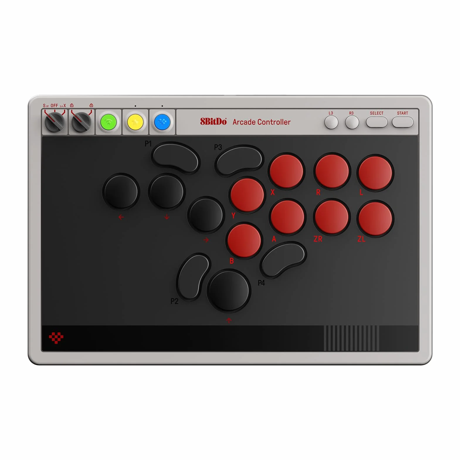 8BitDo All-Button Arcade Controller for Switch & Windows – Bluetooth, 2.4G, Wired Connectivity, Low-profile Mechanical Switches, 4 Programmable Buttons, Hot-swappable PCB